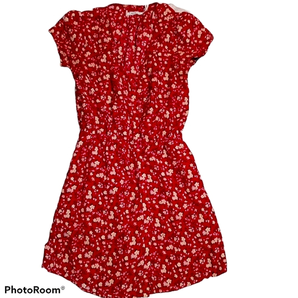 Kimchi blue cherry red Floral button down dress s